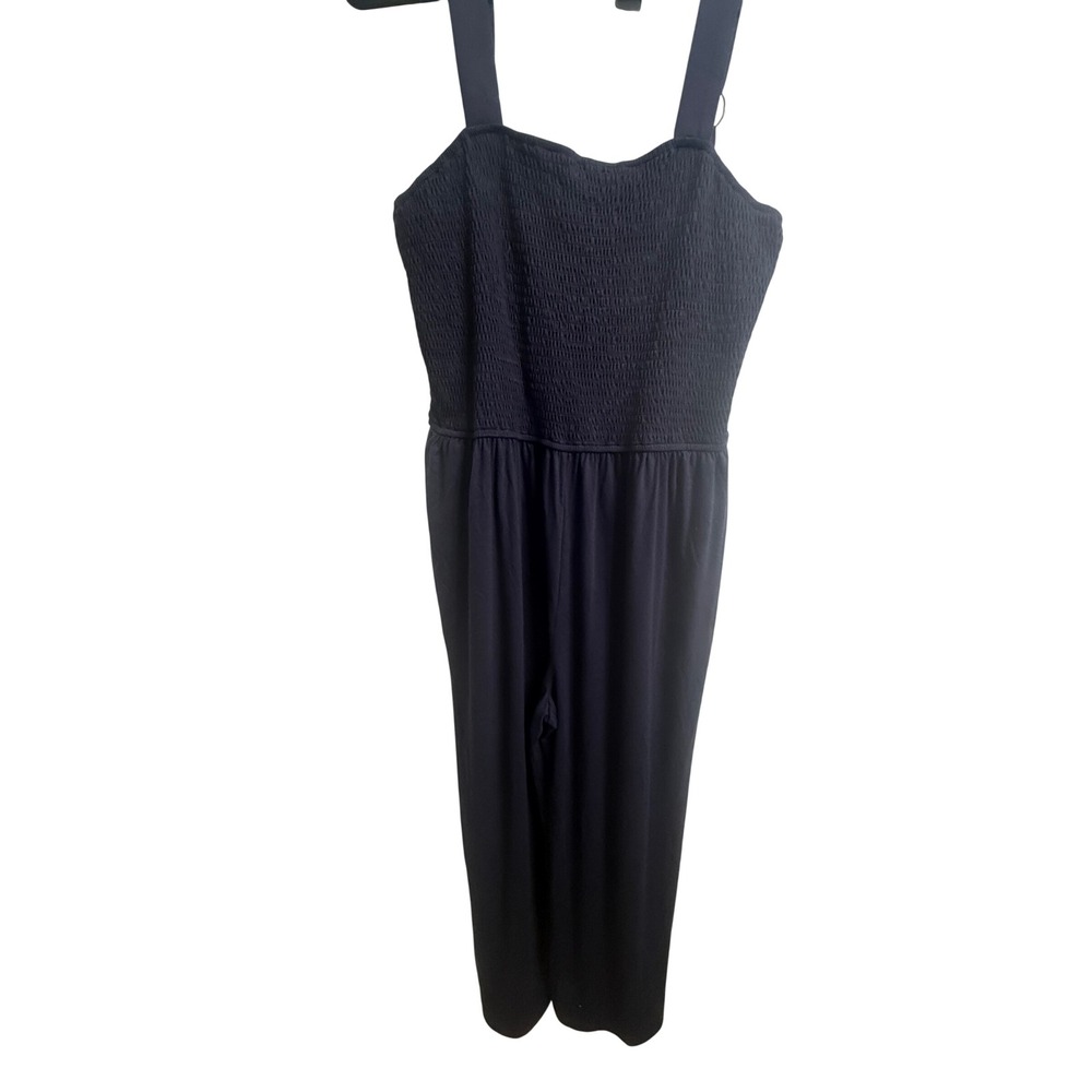 Kirund Women Navy Blue Smocked Bodice Wide Leg Jumpsuit XXL Adjustable Straps